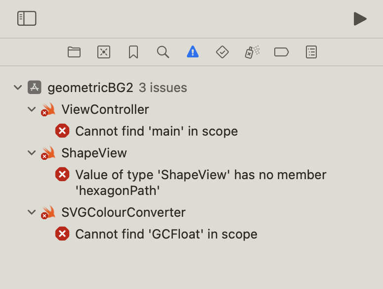 Generic 'Issue Navigator' screen shot from Xcode to head the Skills Employed section